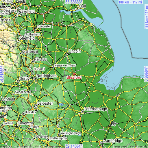 Topographic map of Sleaford