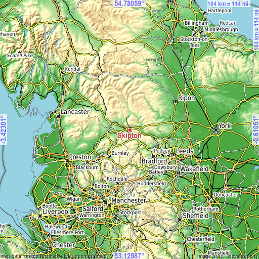 Topographic map of Skipton