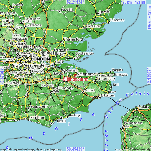 Topographic map of Sittingbourne