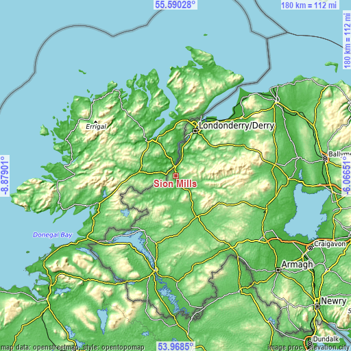 Topographic map of Sion Mills
