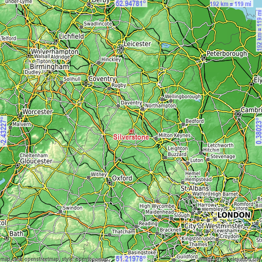 Topographic map of Silverstone