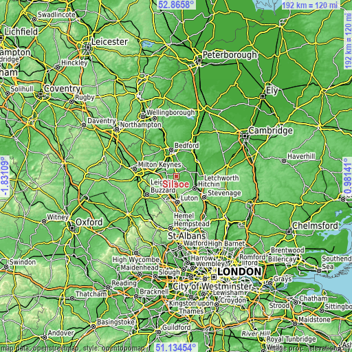 Topographic map of Silsoe