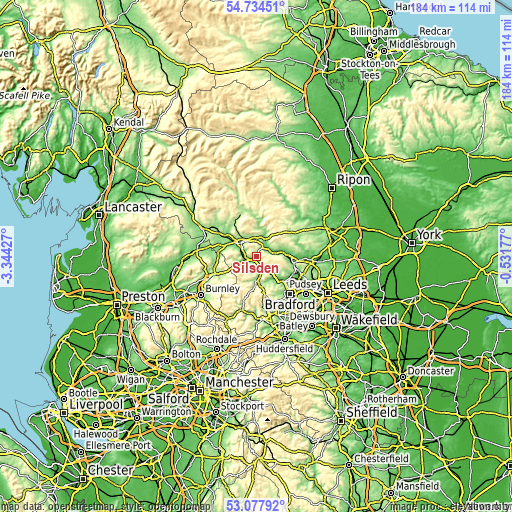 Topographic map of Silsden