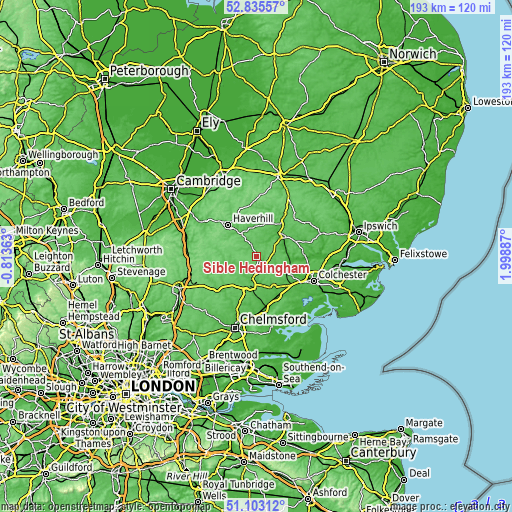 Topographic map of Sible Hedingham