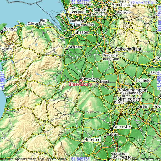 Topographic map of Shrewsbury