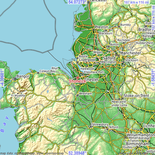 Topographic map of Shotwick