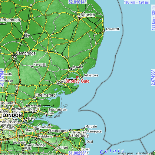 Topographic map of Shotley Gate