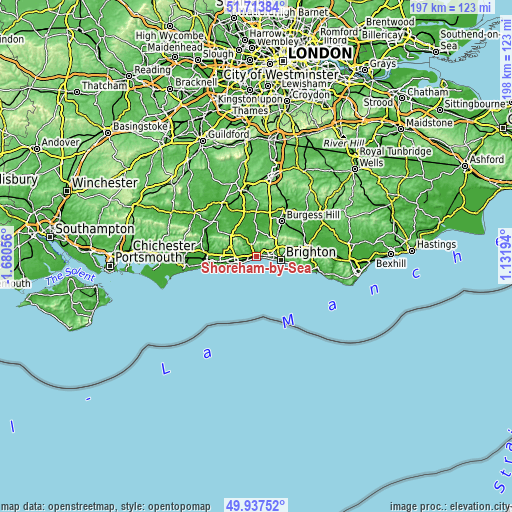 Topographic map of Shoreham-by-Sea