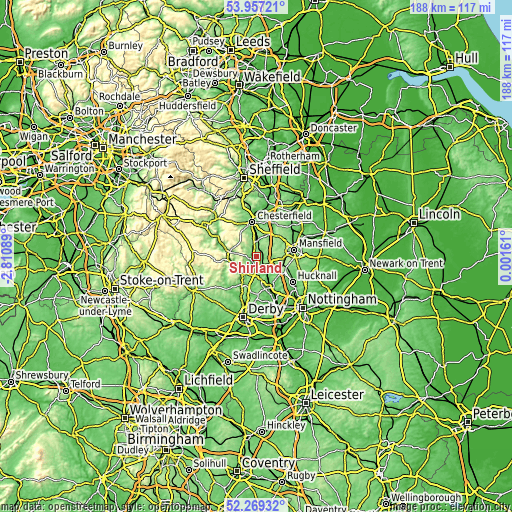 Topographic map of Shirland