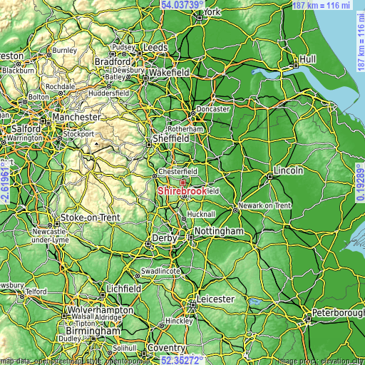 Topographic map of Shirebrook