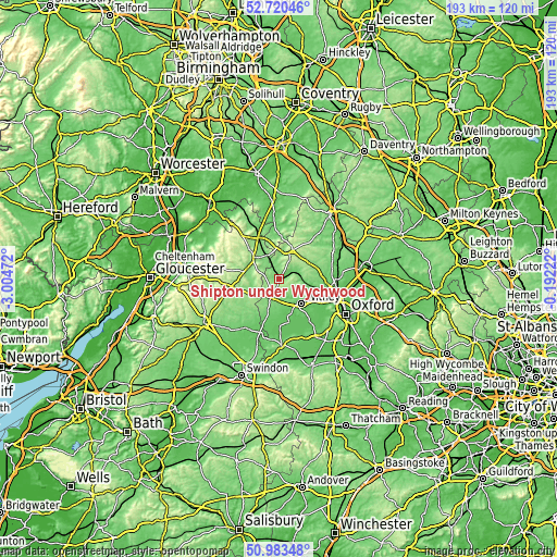 Topographic map of Shipton under Wychwood