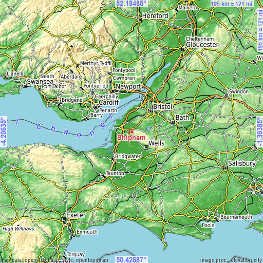 Topographic map of Shipham
