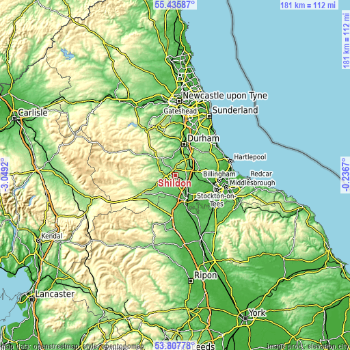 Topographic map of Shildon