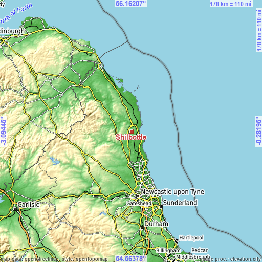 Topographic map of Shilbottle