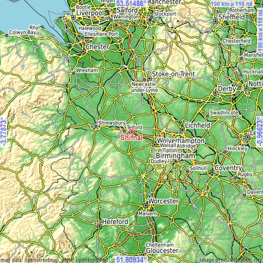 Topographic map of Shifnal