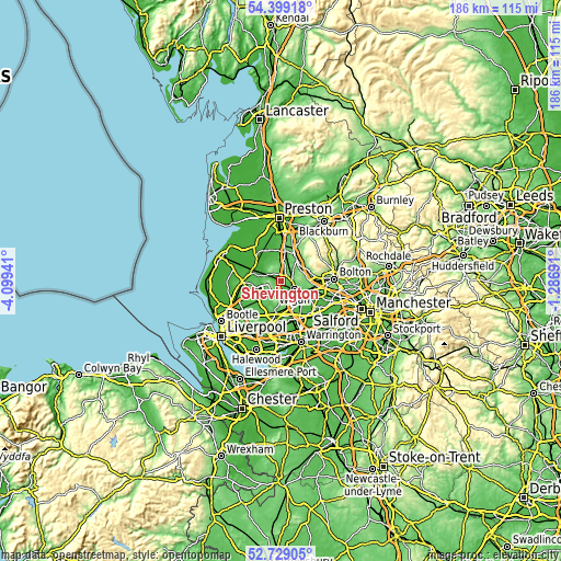 Topographic map of Shevington