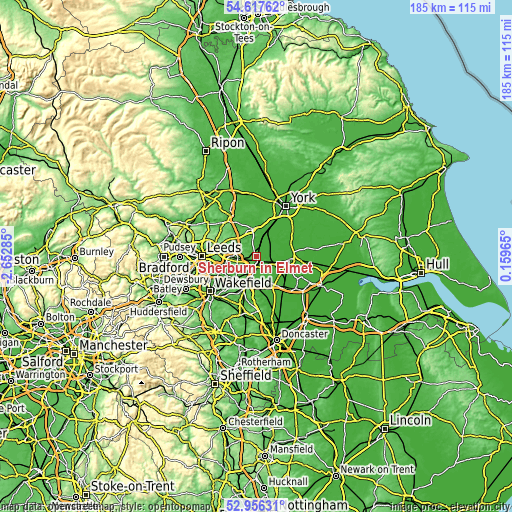 Topographic map of Sherburn in Elmet