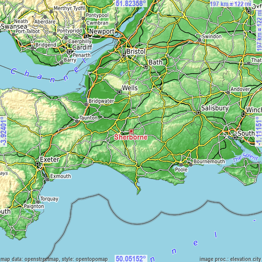 Topographic map of Sherborne