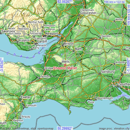 Topographic map of Shepton Mallet