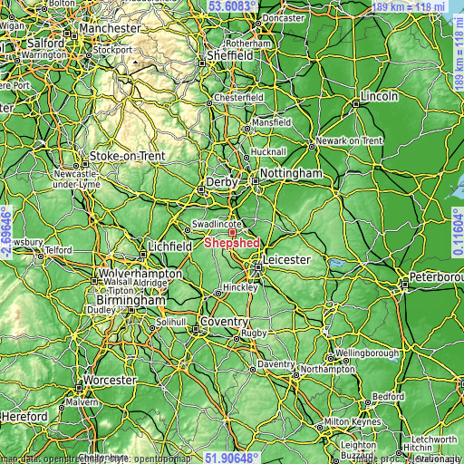 Topographic map of Shepshed