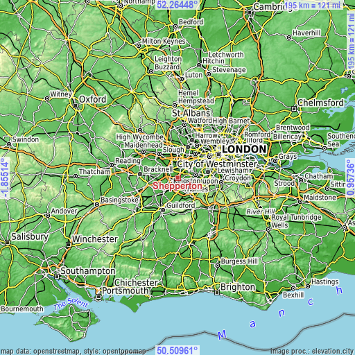 Topographic map of Shepperton