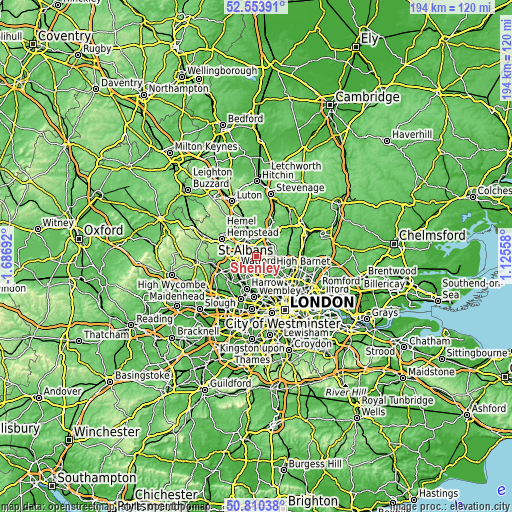 Topographic map of Shenley