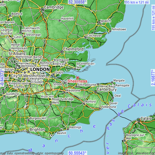 Topographic map of Sheerness