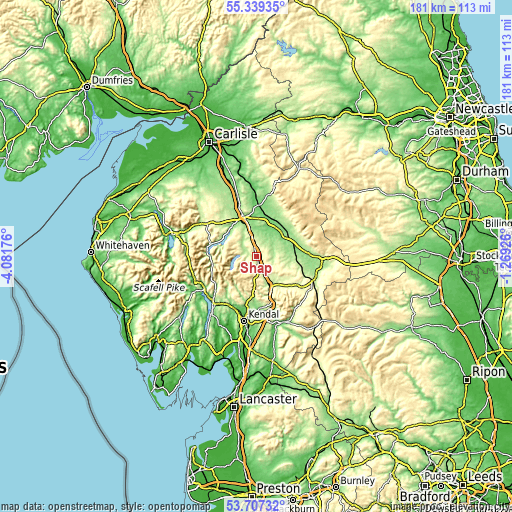 Topographic map of Shap