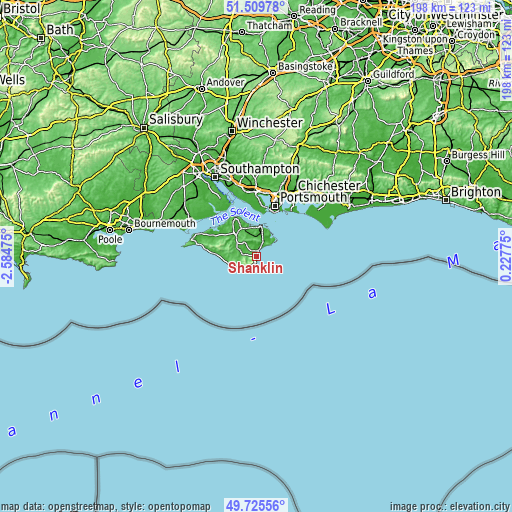 Topographic map of Shanklin