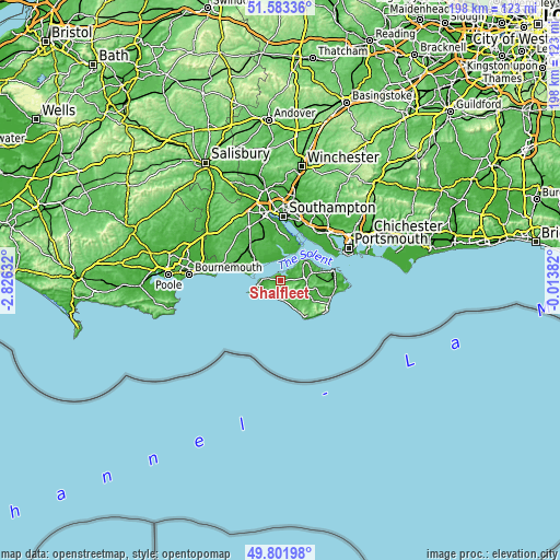 Topographic map of Shalfleet