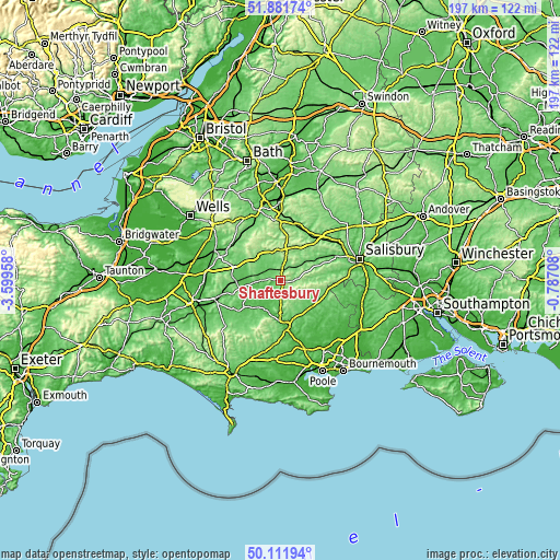 Topographic map of Shaftesbury