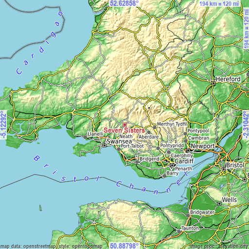 Topographic map of Seven Sisters