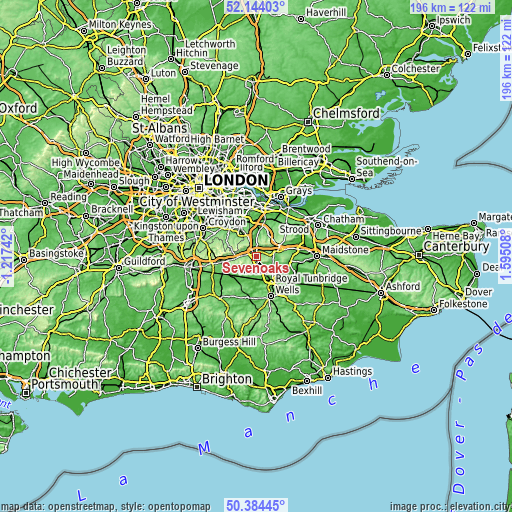 Topographic map of Sevenoaks