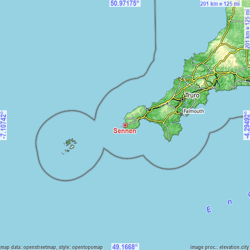 Topographic map of Sennen