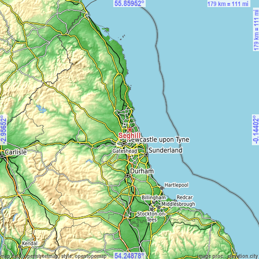 Topographic map of Seghill