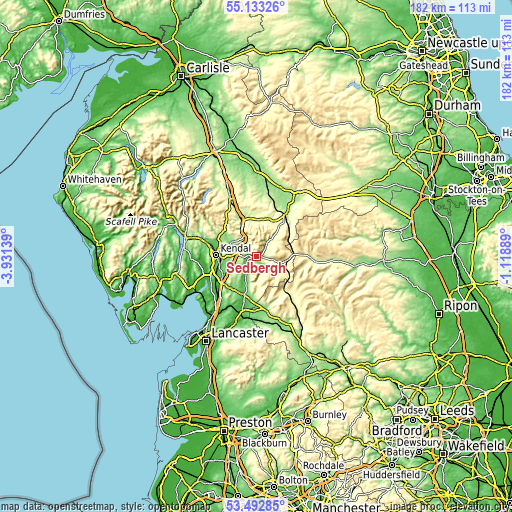 Topographic map of Sedbergh