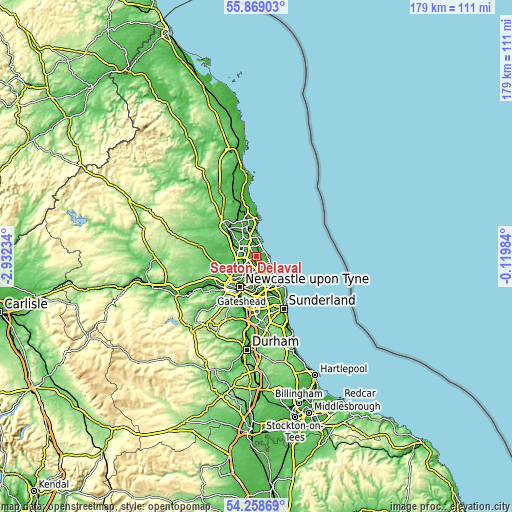 Topographic map of Seaton Delaval