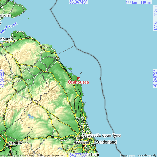 Topographic map of Seahouses