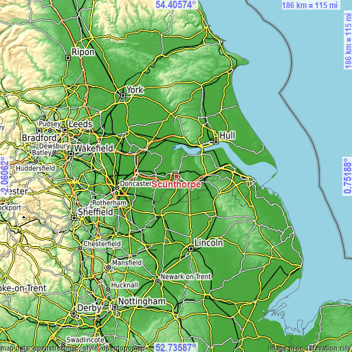 Topographic map of Scunthorpe