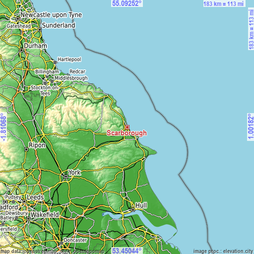 Topographic map of Scarborough