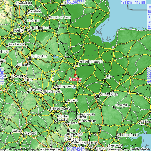 Topographic map of Sawtry