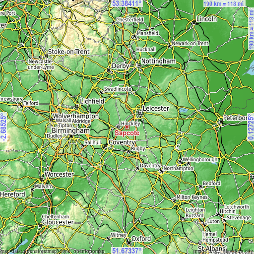 Topographic map of Sapcote