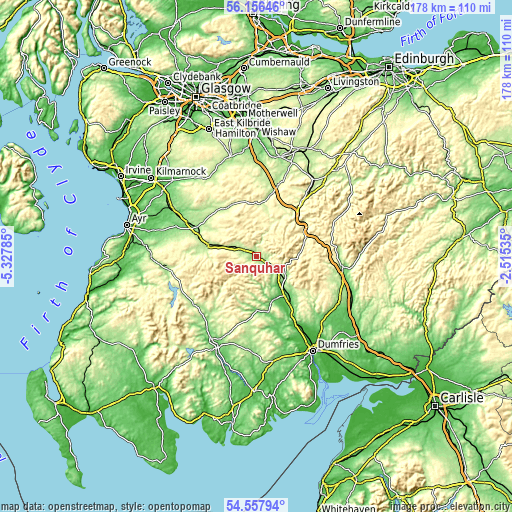 Topographic map of Sanquhar