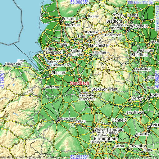 Topographic map of Sandbach