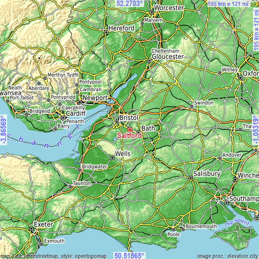 Topographic map of Saltford