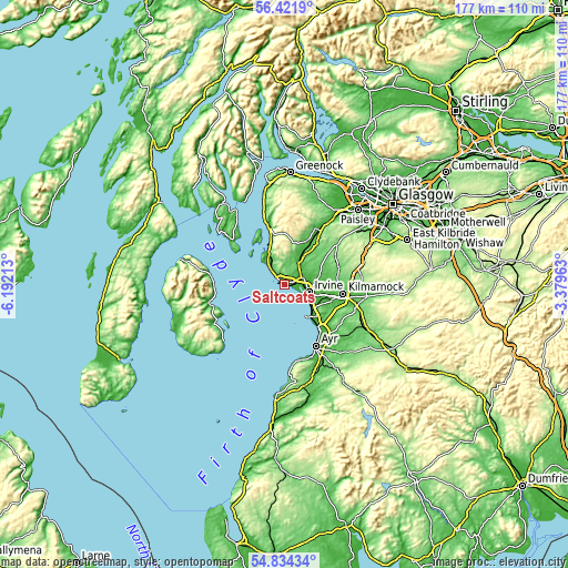 Topographic map of Saltcoats