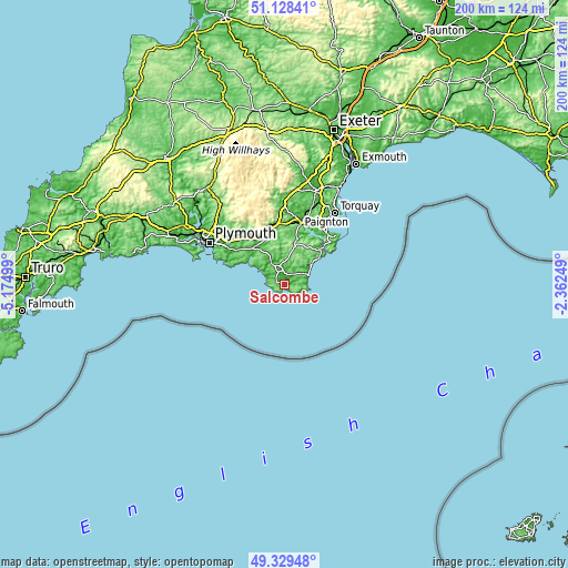 Topographic map of Salcombe