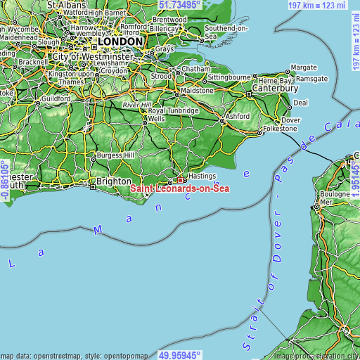 Topographic map of Saint Leonards-on-Sea