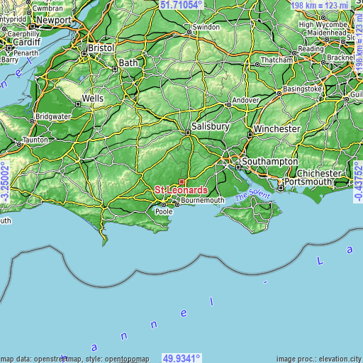 Topographic map of St Leonards