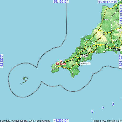 Topographic map of St Ives